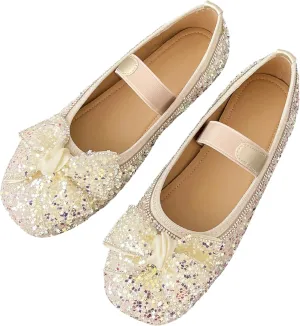 Dear Time Women's Sequin Ballets Sparkly Flat Shoes Bowknot Cute Mary Jane Shoes Elastic Strap Ballets Shoes