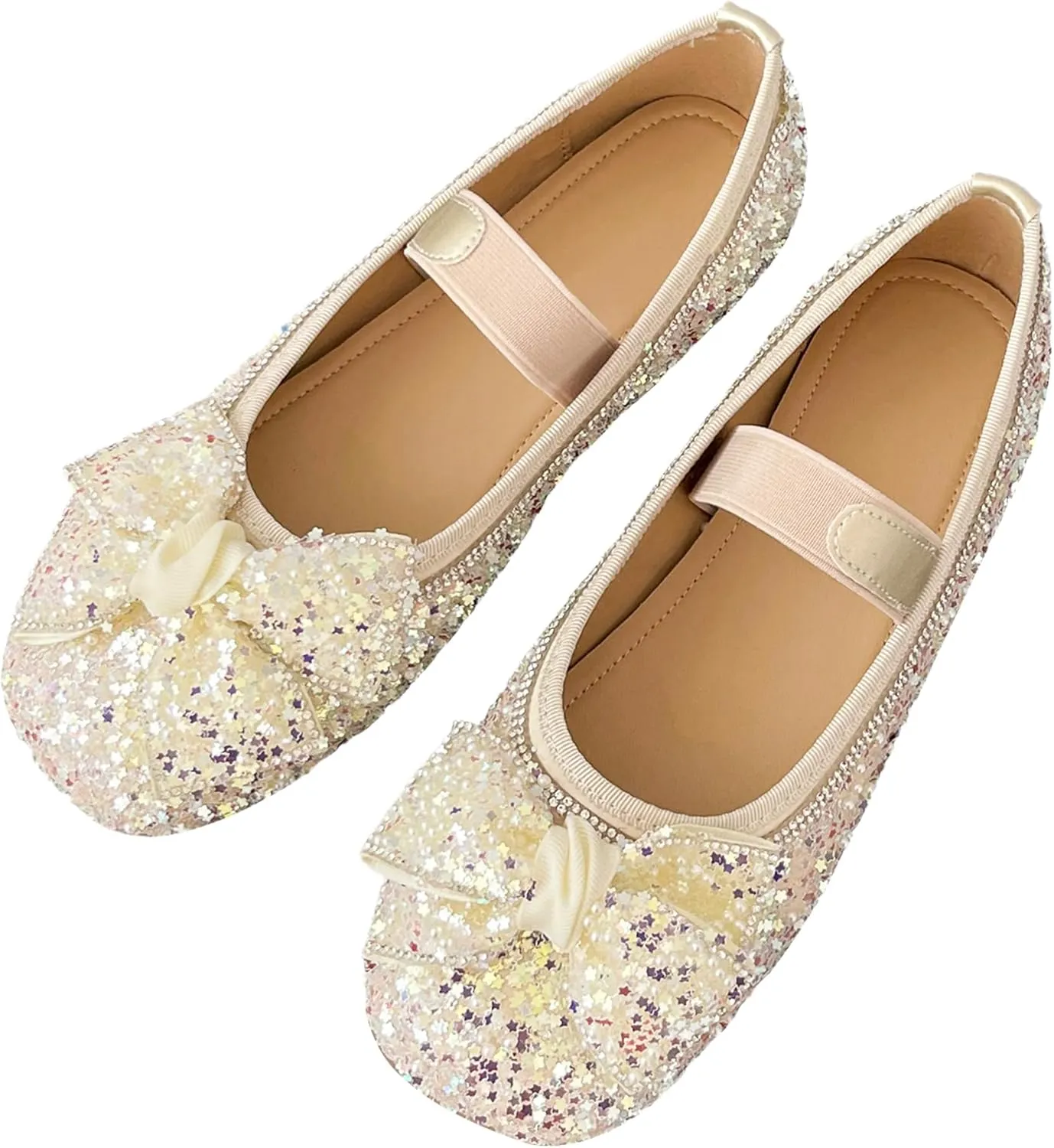 Dear Time Women's Sequin Ballets Sparkly Flat Shoes Bowknot Cute Mary Jane Shoes Elastic Strap Ballets Shoes