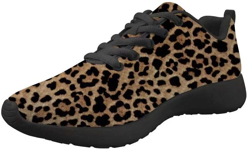 Dellukee Women's Casual Walking Shoes Fashion Colorful Leopard Printed Durable Breathable Lace Up Sport Running Sneaker