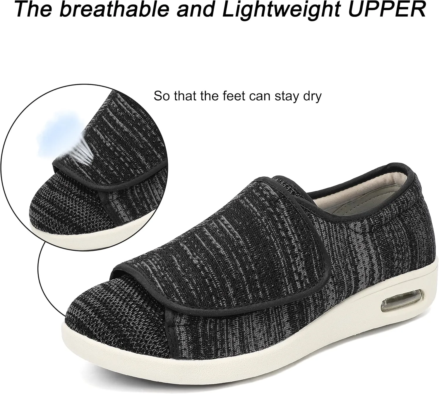 Diabetic Shoes for Men, Wide Width Elderly Men's Shoes, Adjustable Closure Lightweight Breathable, Swollen Feet Walking Edema Sneakers