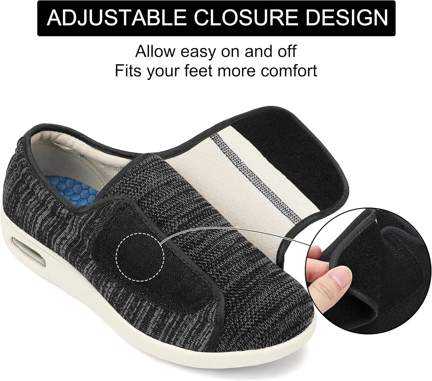 Diabetic Shoes for Men, Wide Width Elderly Men's Shoes, Adjustable Closure Lightweight Breathable, Swollen Feet Walking Edema Sneakers