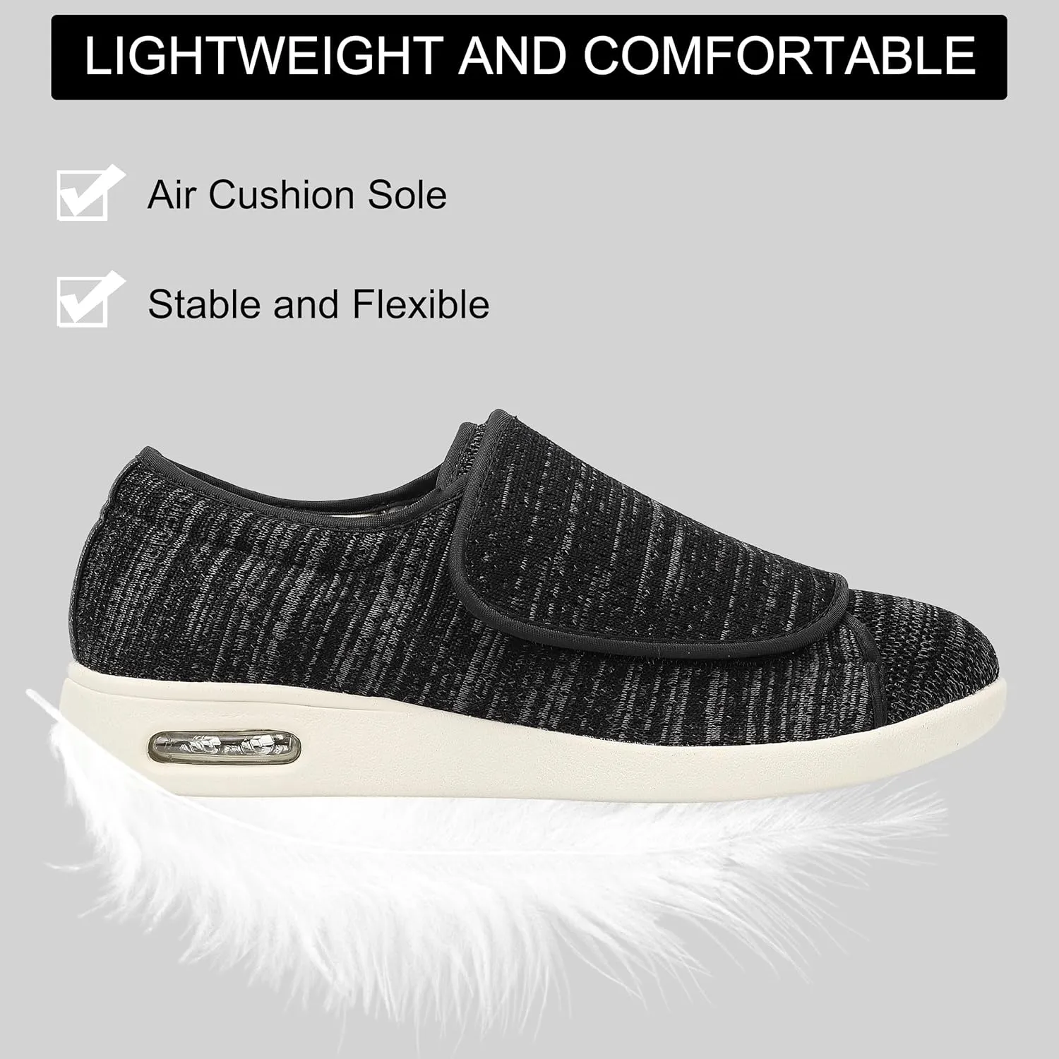 Diabetic Shoes for Men, Wide Width Elderly Men's Shoes, Adjustable Closure Lightweight Breathable, Swollen Feet Walking Edema Sneakers
