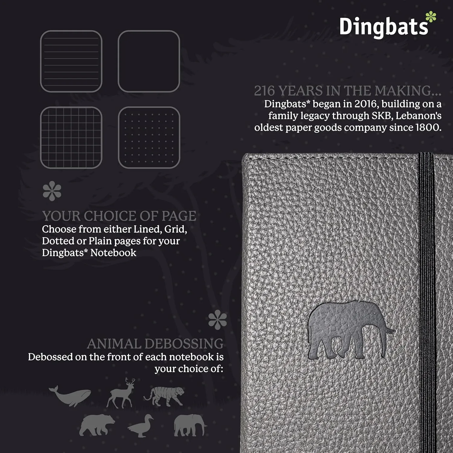 Dingbats* - Wildlife A6 Blank Pocket Notebook - PU Leather Hardcover for Work and Travel Journal - Pocket, Elastic Closure, Pen Holder, Bookmark