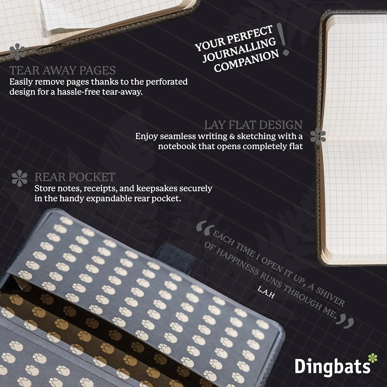 Dingbats* - Wildlife A6 Blank Pocket Notebook - PU Leather Hardcover for Work and Travel Journal - Pocket, Elastic Closure, Pen Holder, Bookmark