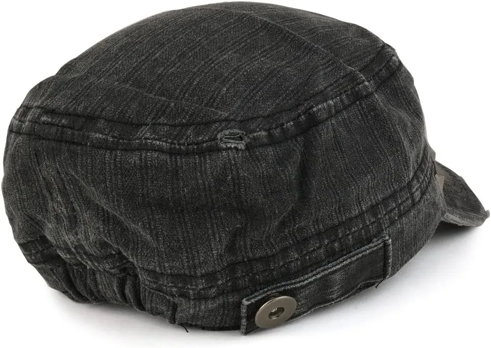 Distressed Flat Top Metallic Studded Frayed Cadet Style Army Cap