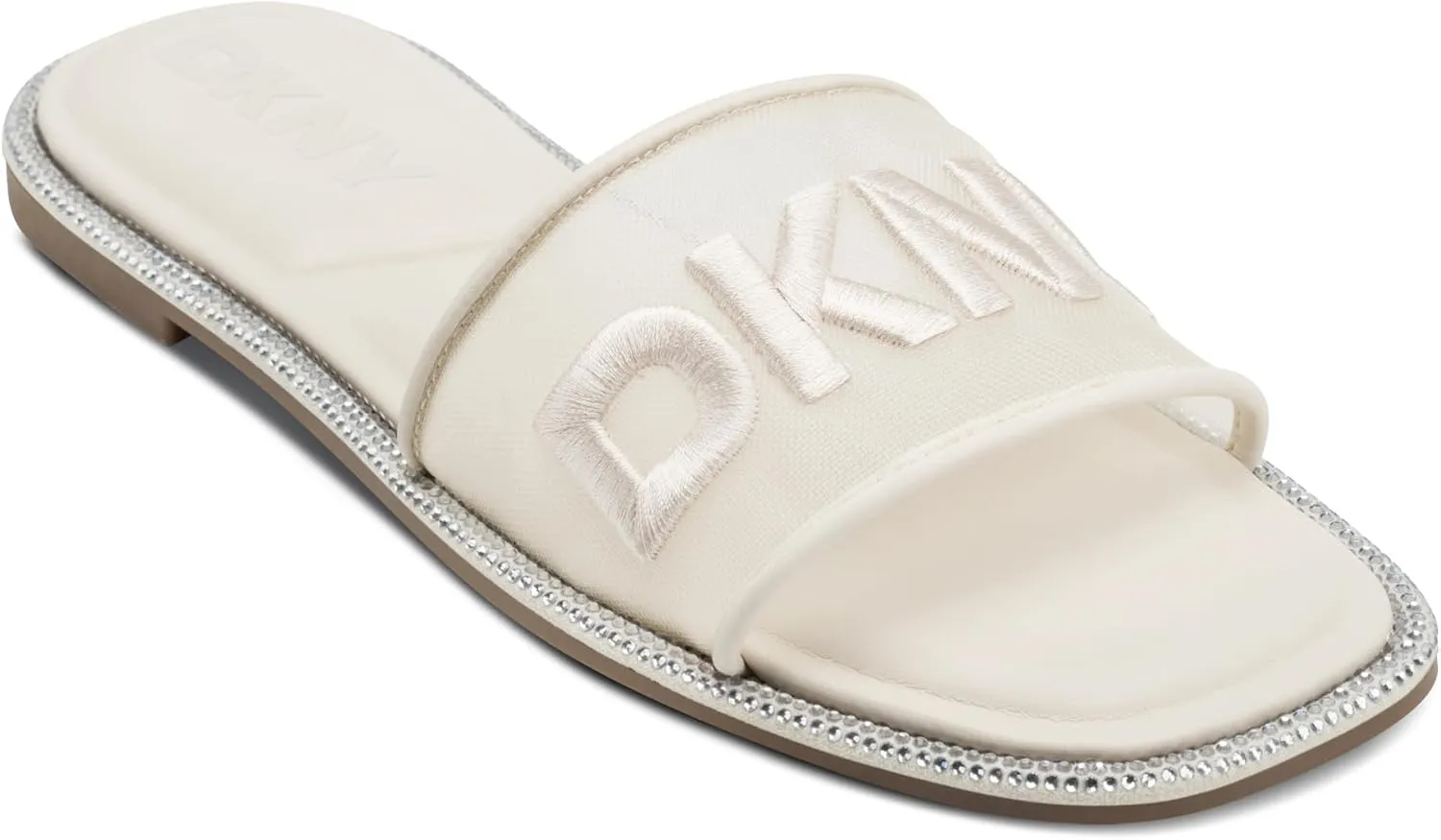 DKNY Women's Badin Studded Flat Sandal with Logo Slide