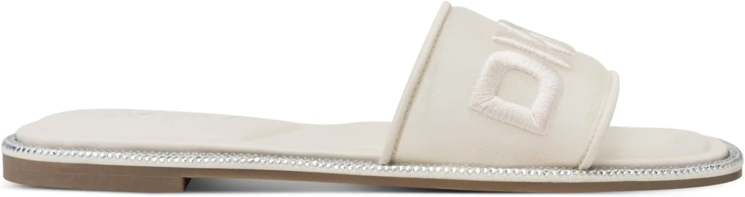 DKNY Women's Badin Studded Flat Sandal with Logo Slide