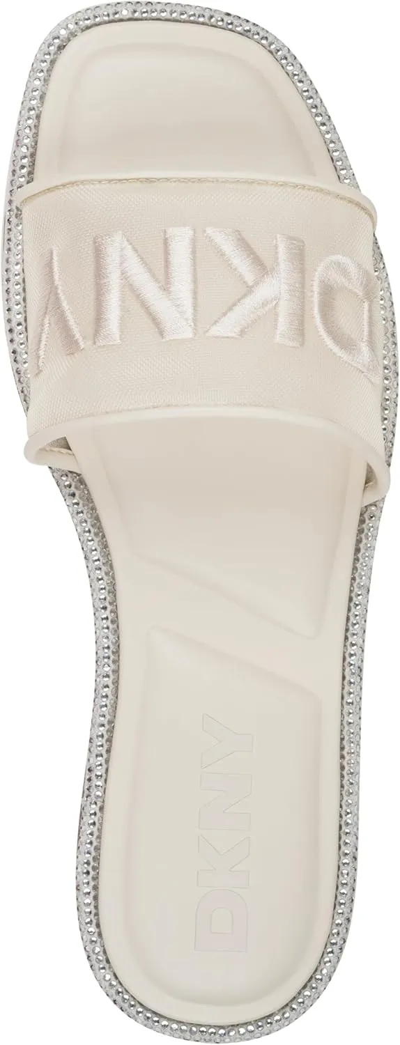 DKNY Women's Badin Studded Flat Sandal with Logo Slide