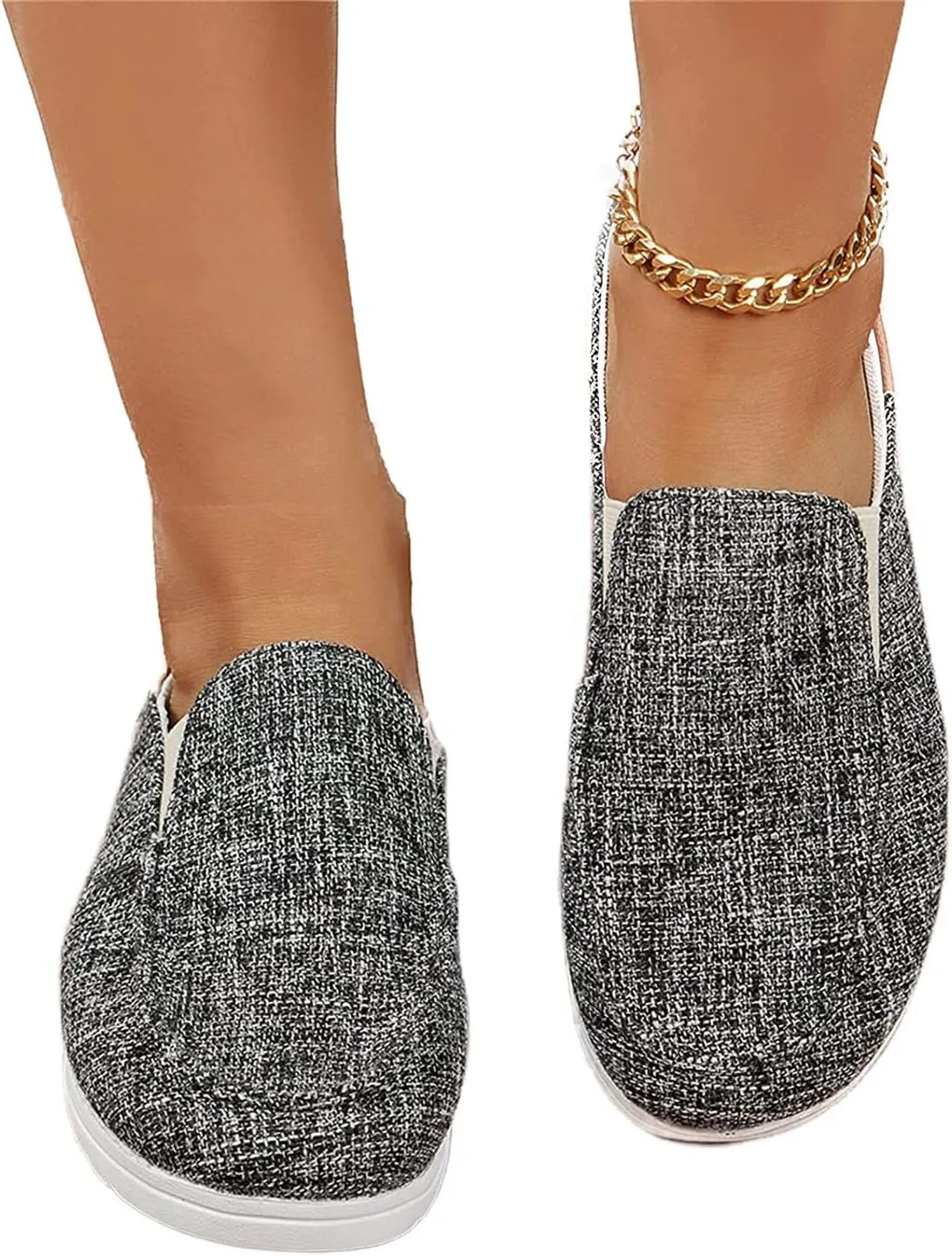 DOIX Women's Garden Clogs Shoes Slip on Canvas Slippers Backless Flat Sandals Lightweight Closed Toe Summer Casual Comfy Walking Loafer Shoes,Black,US11/EU42