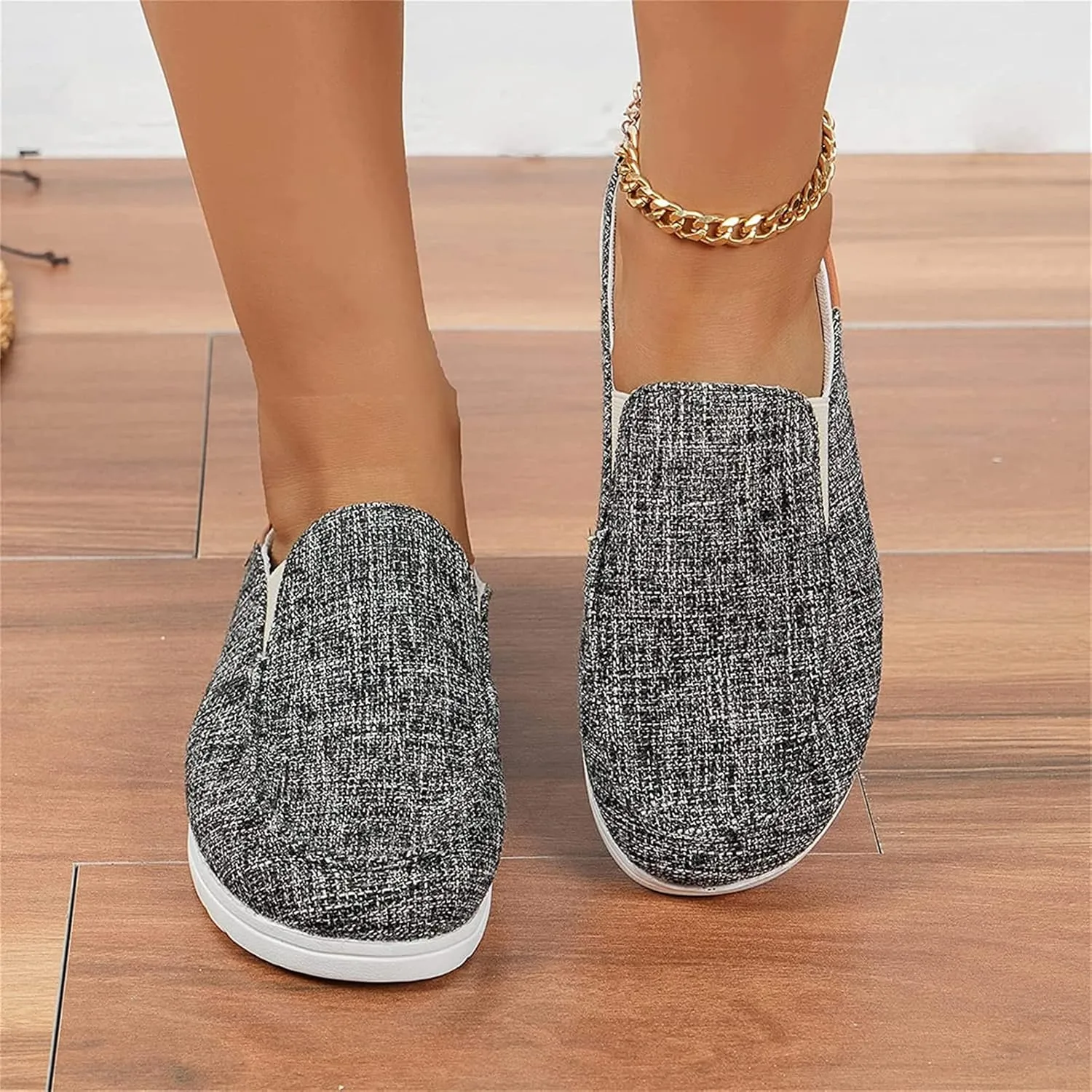 DOIX Women's Garden Clogs Shoes Slip on Canvas Slippers Backless Flat Sandals Lightweight Closed Toe Summer Casual Comfy Walking Loafer Shoes,Black,US11/EU42