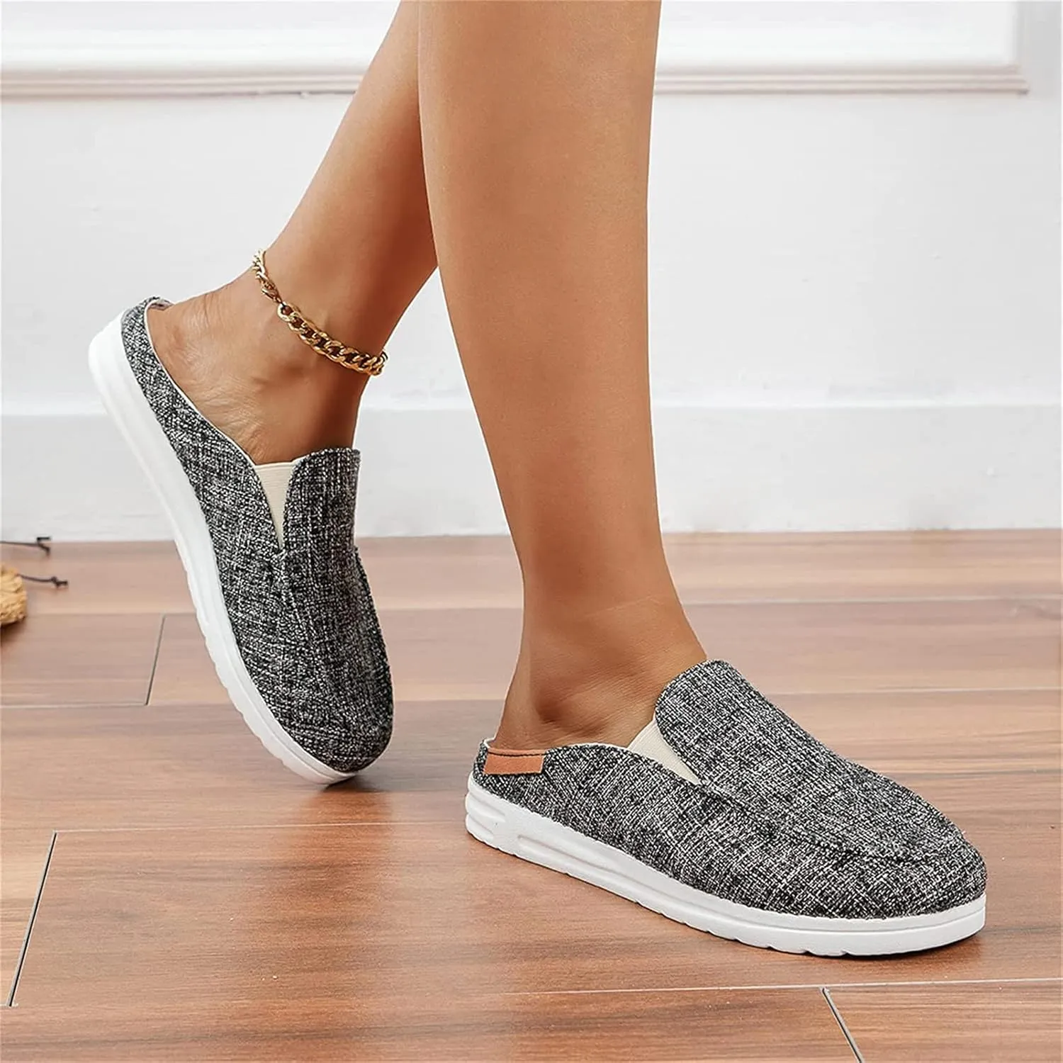 DOIX Women's Garden Clogs Shoes Slip on Canvas Slippers Backless Flat Sandals Lightweight Closed Toe Summer Casual Comfy Walking Loafer Shoes,Black,US11/EU42