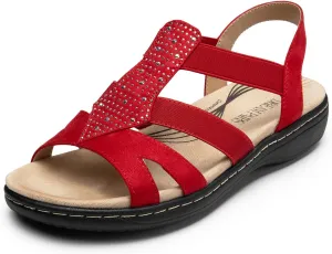DREAM PAIRS Women's Comfortable Arch Support Dressy Flat Sandals Elastic Open Toe Walking Shoes for Summer