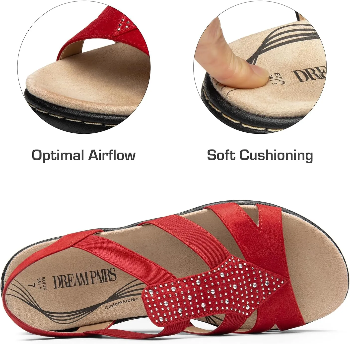 DREAM PAIRS Women's Comfortable Arch Support Dressy Flat Sandals Elastic Open Toe Walking Shoes for Summer