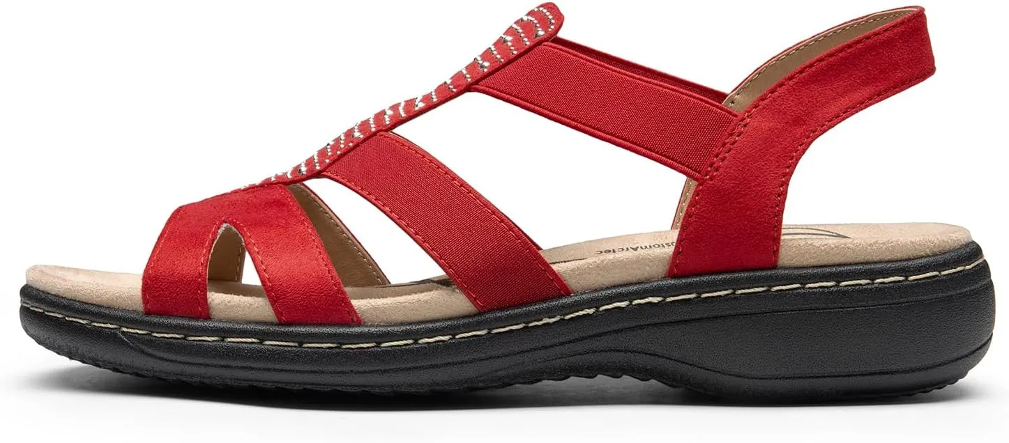 DREAM PAIRS Women's Comfortable Arch Support Dressy Flat Sandals Elastic Open Toe Walking Shoes for Summer