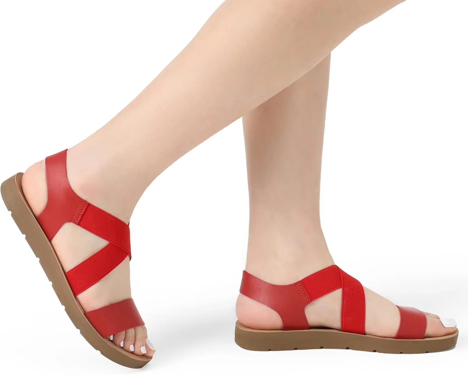 DREAM PAIRS Women's Open Toe Elastic Ankle Strap Flat Summer Sandals