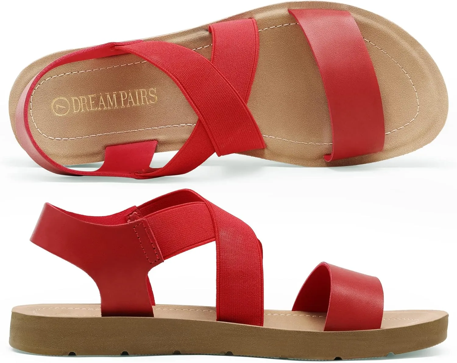 DREAM PAIRS Women's Open Toe Elastic Ankle Strap Flat Summer Sandals