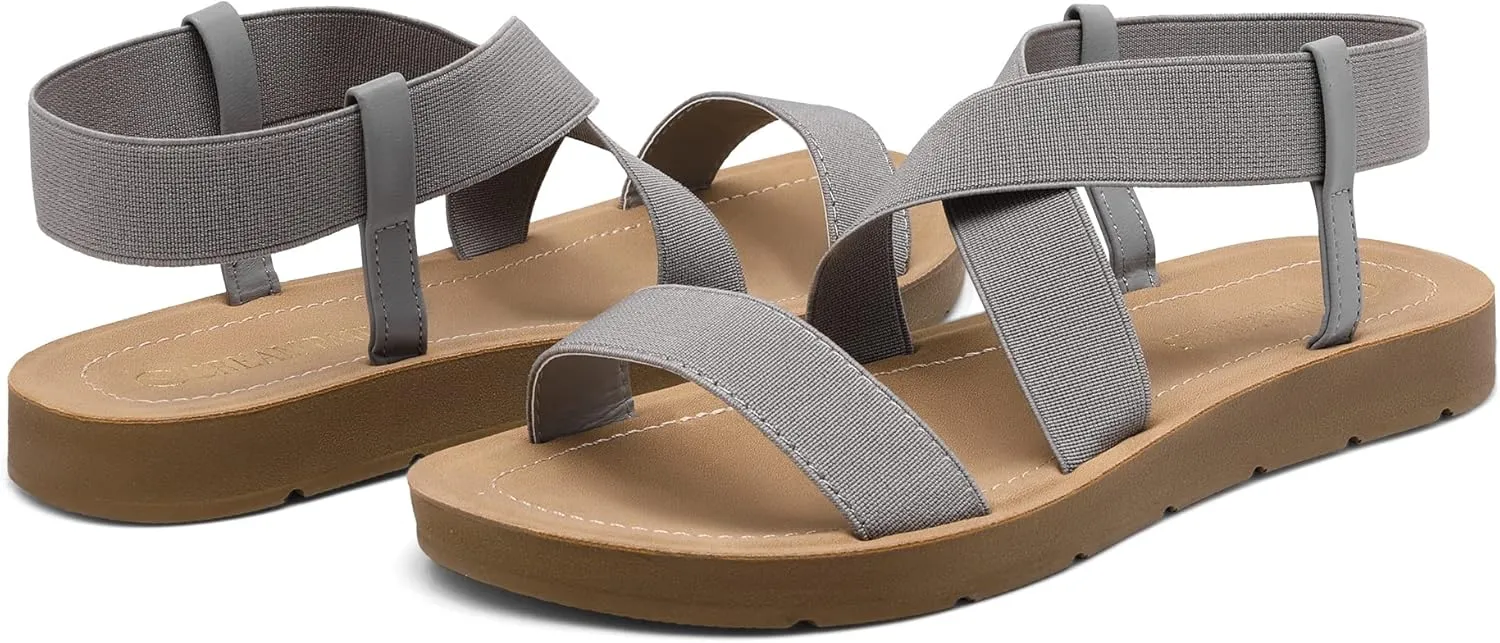 DREAM PAIRS Women's Open Toe Elastic Ankle Strap Flat Summer Sandals