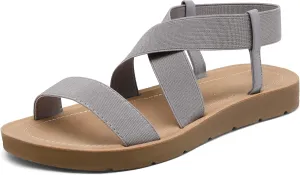 DREAM PAIRS Women's Open Toe Elastic Ankle Strap Flat Summer Sandals