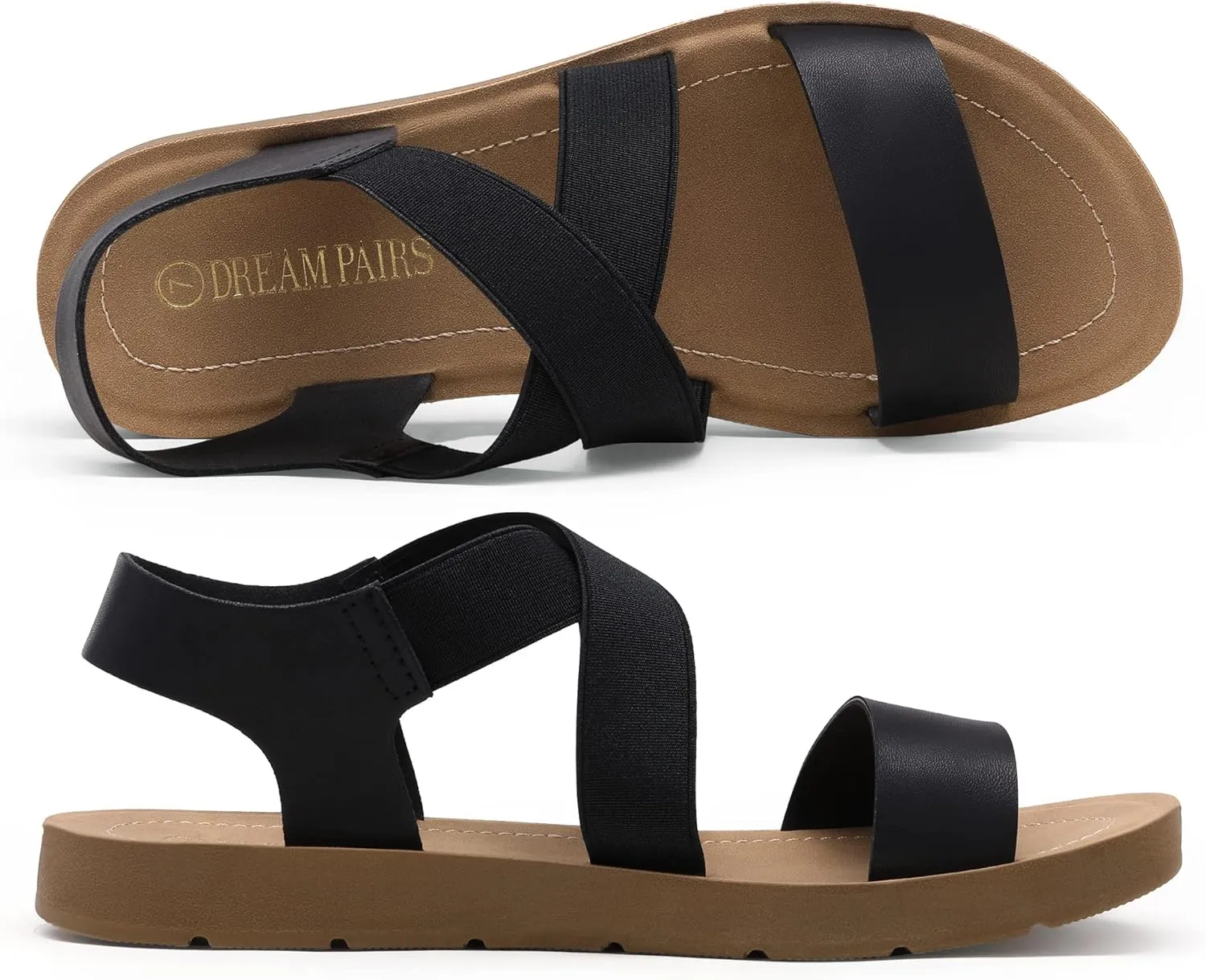 DREAM PAIRS Women's Open Toe Elastic Ankle Strap Flat Summer Sandals