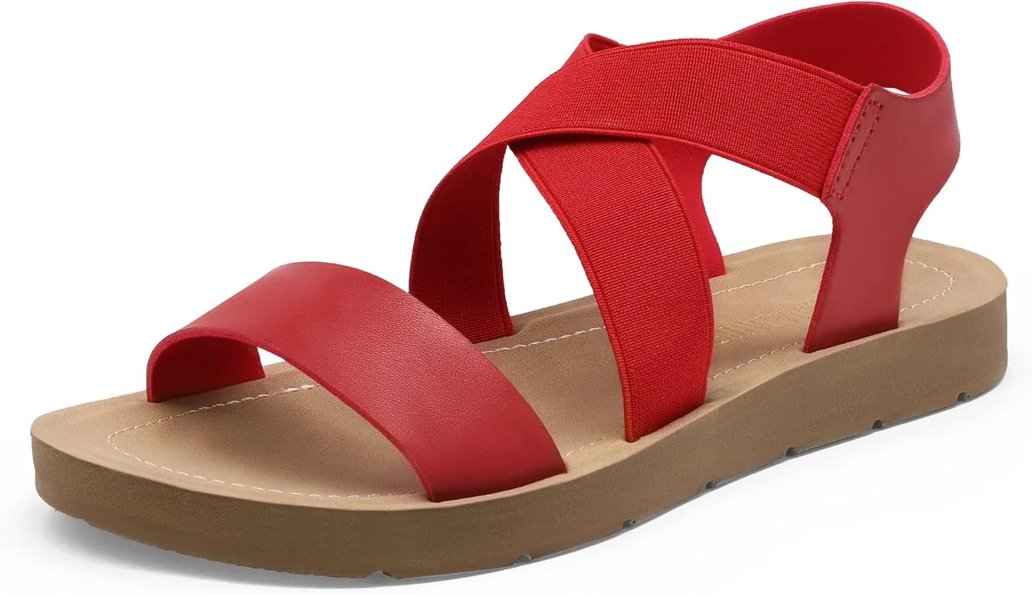 DREAM PAIRS Women's Open Toe Elastic Ankle Strap Flat Summer Sandals