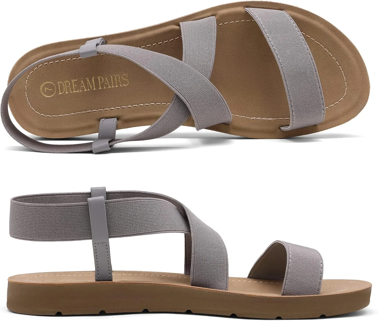 DREAM PAIRS Women's Open Toe Elastic Ankle Strap Flat Summer Sandals