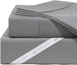 DreamFit DreamCool 100% Pima Cotton Sheets with Elastic Corner Straps 20 Inch Extra Deep Pocket Crafted in USA Bedding Guaranteed to Stay On Luxury Sheets California King Sheets Set Gray