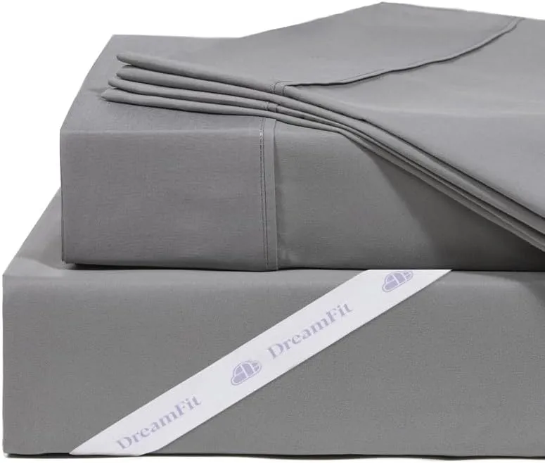 DreamFit DreamCool 100% Pima Cotton Sheets with Elastic Corner Straps 20 Inch Extra Deep Pocket Crafted in USA Bedding Guaranteed to Stay On Luxury Sheets California King Sheets Set Gray