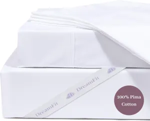 DreamFit DreamCool 100% Pima Cotton Sheets with Elastic Corner Straps 20 Inch Extra Deep Pocket Crafted in USA Hotel Style Luxury Sheets California King Sheets Set White