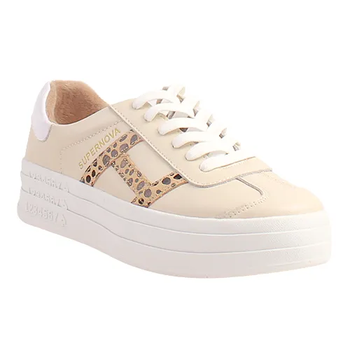 Drilleys Ladies Platform Trainers - Sixty Eight - Beige / Cheetah