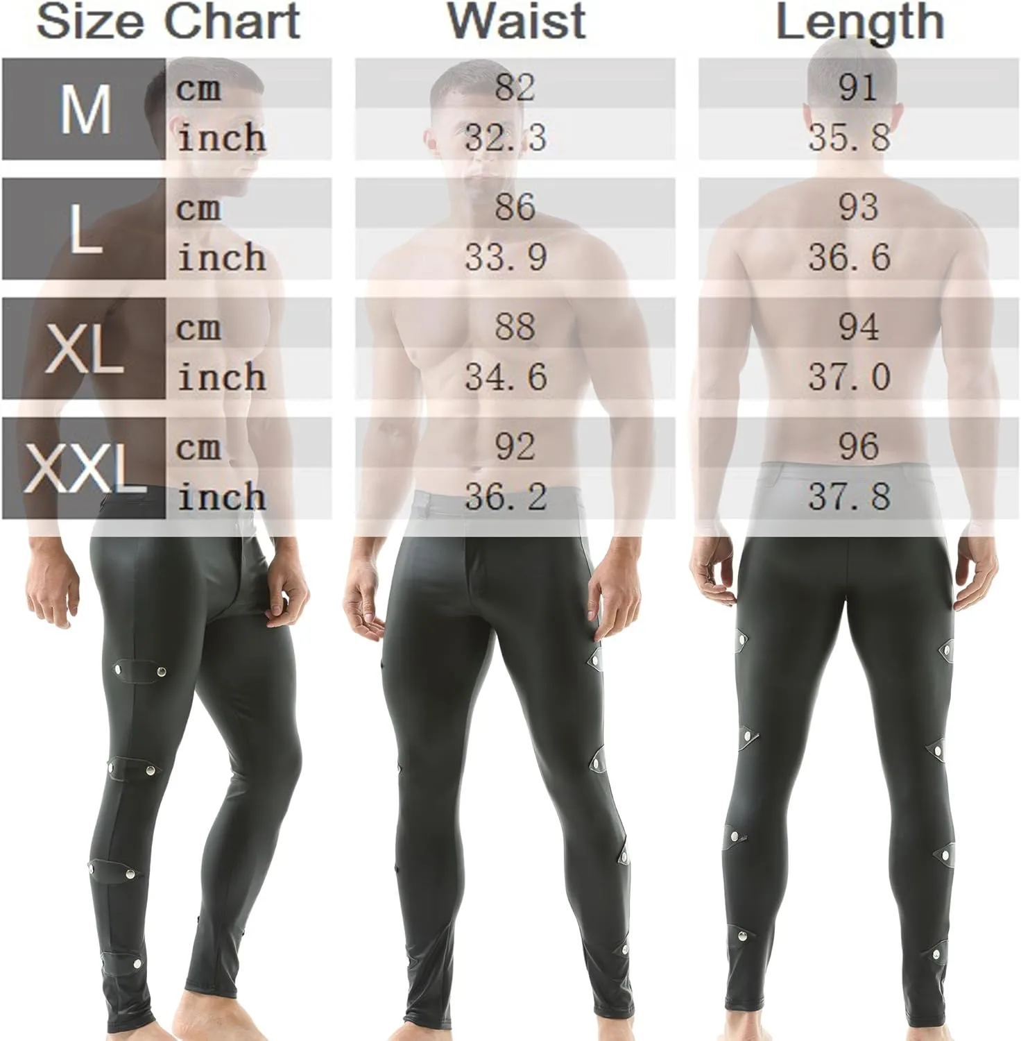 DTODWW Men's Faux Leather Active Leggings Tight Pants Slim Fit Yoga Pants for Motorcycle Dance Wear