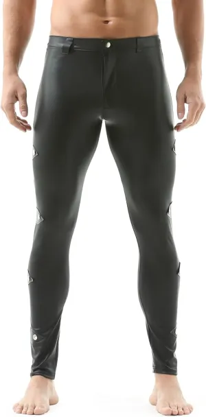 DTODWW Men's Faux Leather Active Leggings Tight Pants Slim Fit Yoga Pants for Motorcycle Dance Wear
