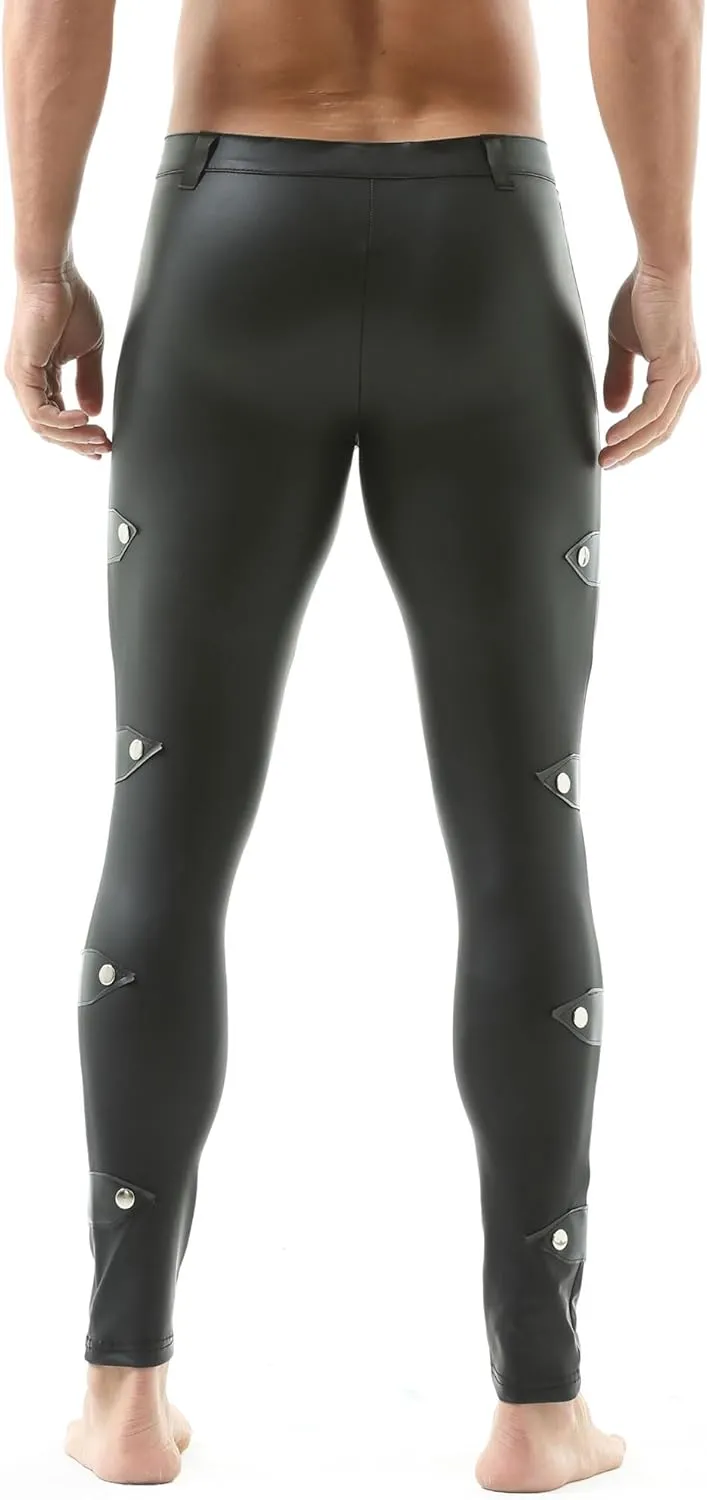 DTODWW Men's Faux Leather Active Leggings Tight Pants Slim Fit Yoga Pants for Motorcycle Dance Wear