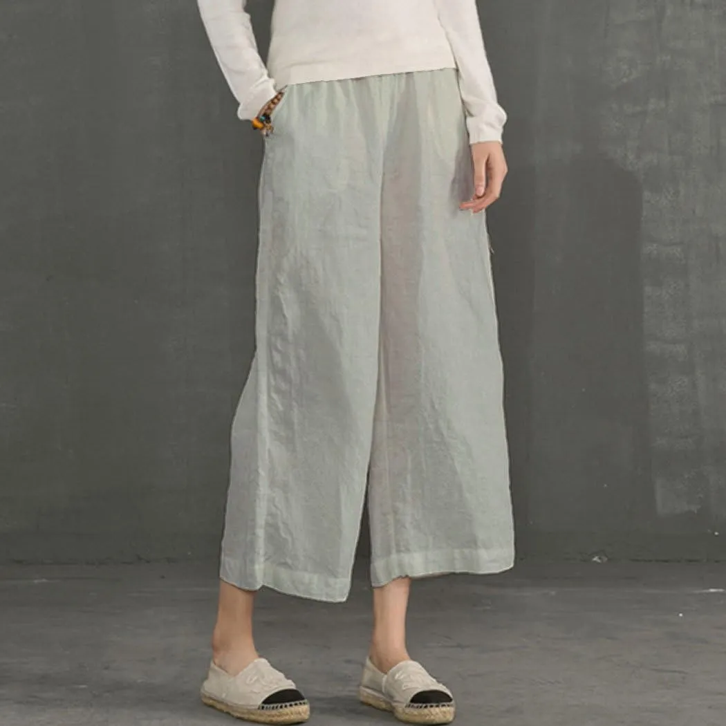 ECUPPER Womens Cotton Cropped Pants Loose Fit Wide Leg Capri Casual Plus Size Elastic Waist Trousers
