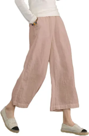 ECUPPER Womens Cotton Cropped Pants Loose Fit Wide Leg Capri Casual Plus Size Elastic Waist Trousers