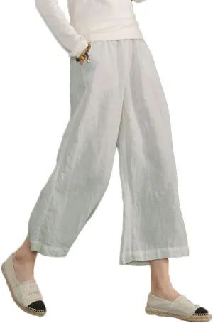 ECUPPER Womens Cotton Cropped Pants Loose Fit Wide Leg Capri Casual Plus Size Elastic Waist Trousers