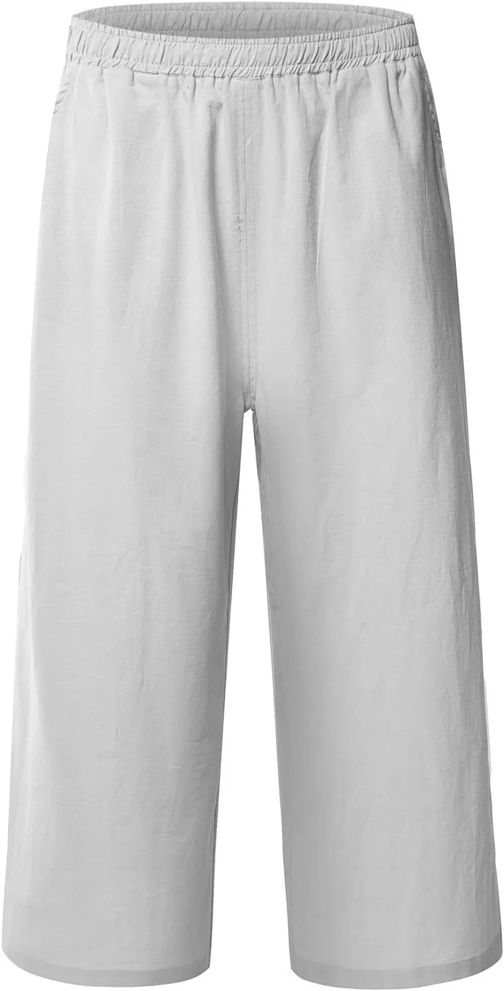 ECUPPER Womens Cotton Cropped Pants Loose Fit Wide Leg Capri Casual Plus Size Elastic Waist Trousers
