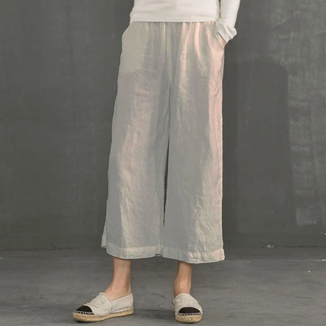 ECUPPER Womens Cotton Cropped Pants Loose Fit Wide Leg Capri Casual Plus Size Elastic Waist Trousers