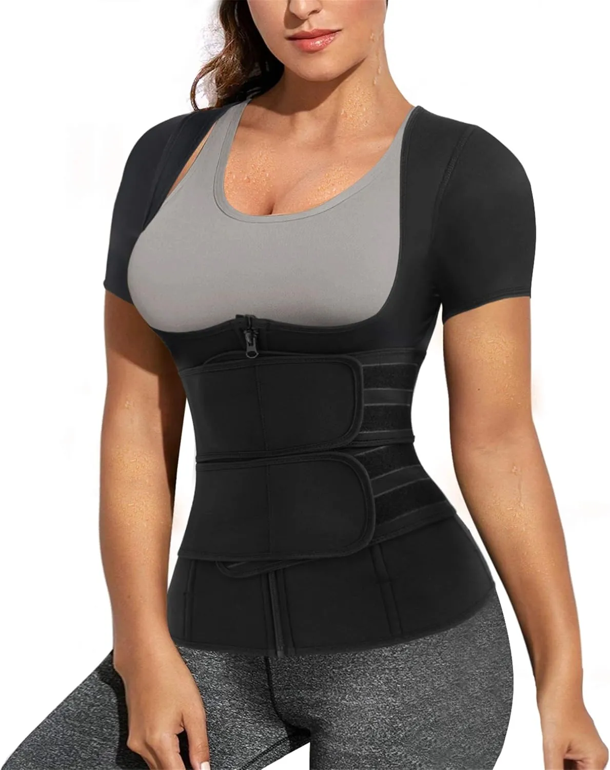 Eleady Women Waist Trainer Corset Trimmer Belt Neoprene Sauna Sweat Suit Zipper Body Shaper with Adjustable Workout Tank Tops
