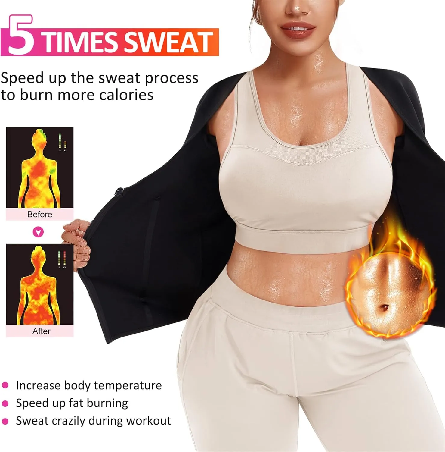 Eleady Women Waist Trainer Corset Trimmer Belt Neoprene Sauna Sweat Suit Zipper Body Shaper with Adjustable Workout Tank Tops