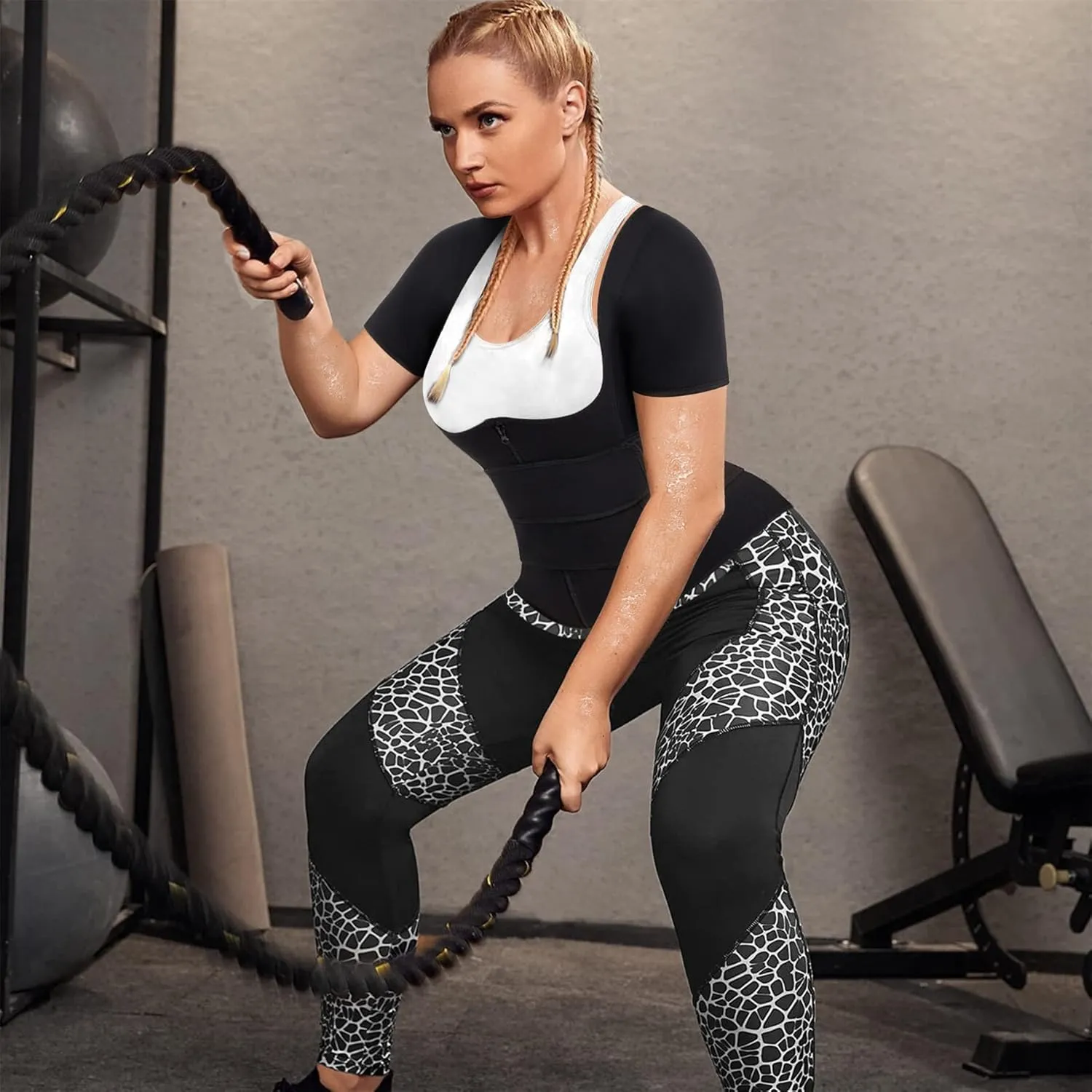 Eleady Women Waist Trainer Corset Trimmer Belt Neoprene Sauna Sweat Suit Zipper Body Shaper with Adjustable Workout Tank Tops
