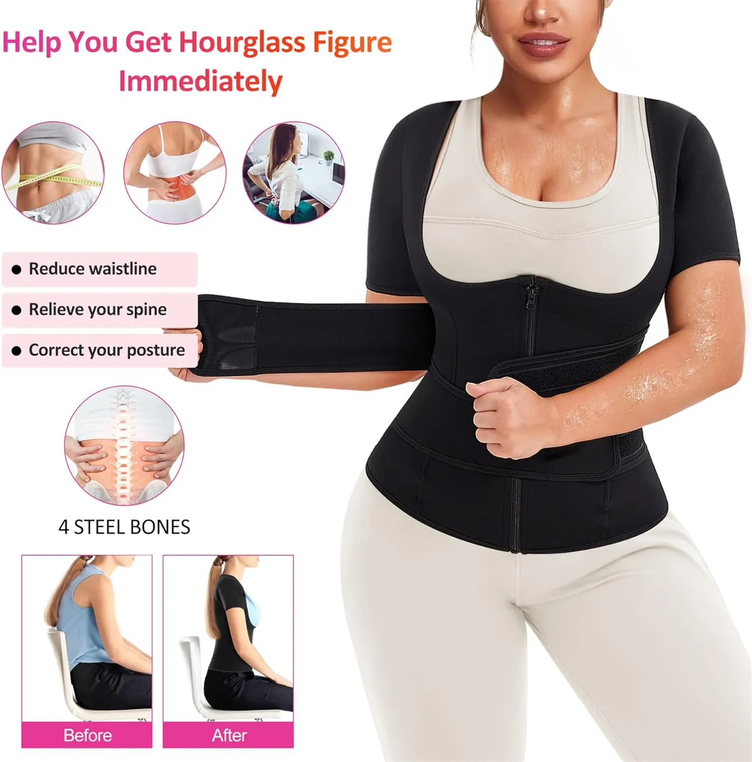 Eleady Women Waist Trainer Corset Trimmer Belt Neoprene Sauna Sweat Suit Zipper Body Shaper with Adjustable Workout Tank Tops