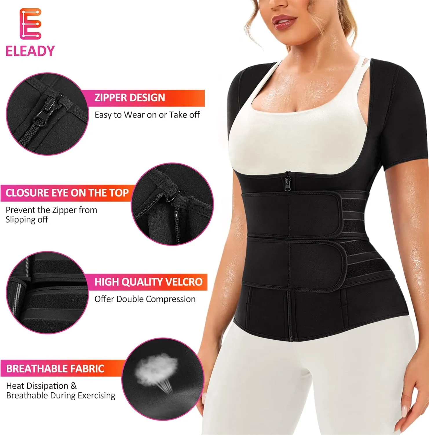 Eleady Women Waist Trainer Corset Trimmer Belt Neoprene Sauna Sweat Suit Zipper Body Shaper with Adjustable Workout Tank Tops