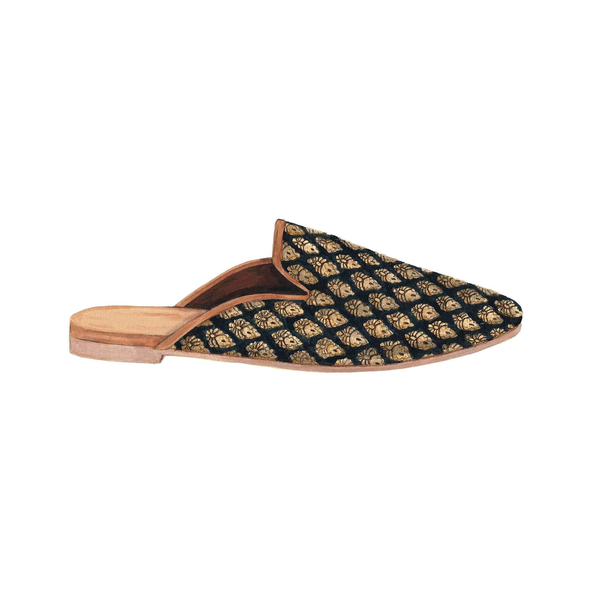 Embroidered Velvet Mule