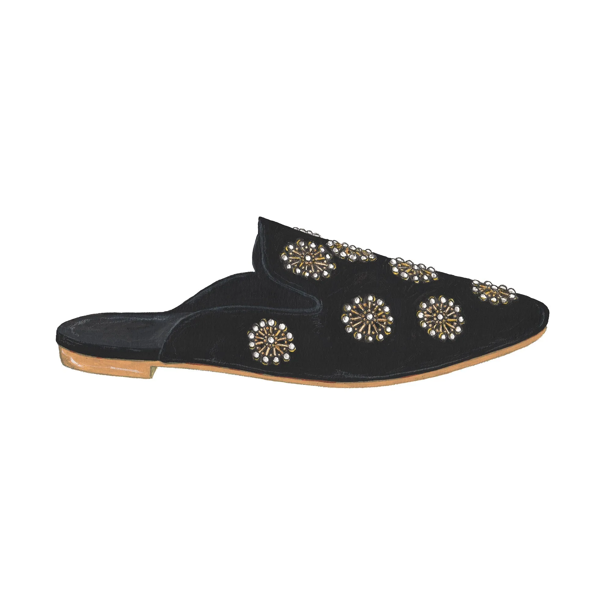 Embroidered Velvet Mule