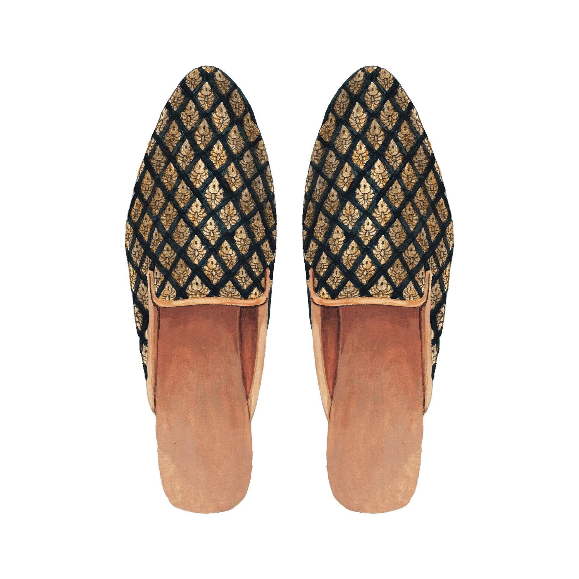 Embroidered Velvet Mule