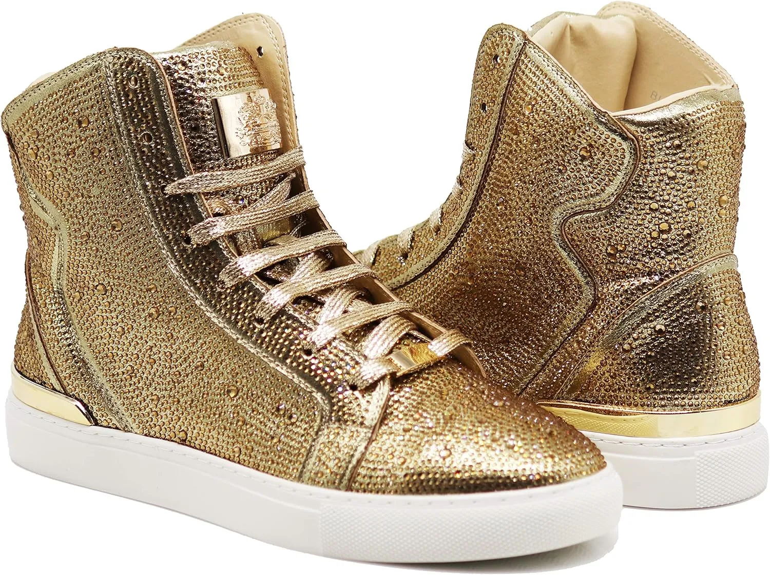 Enzo Romeo Men's Fashion High Top Crystal Shimmer Rhinestone Blink Flat Sneakers Shoes