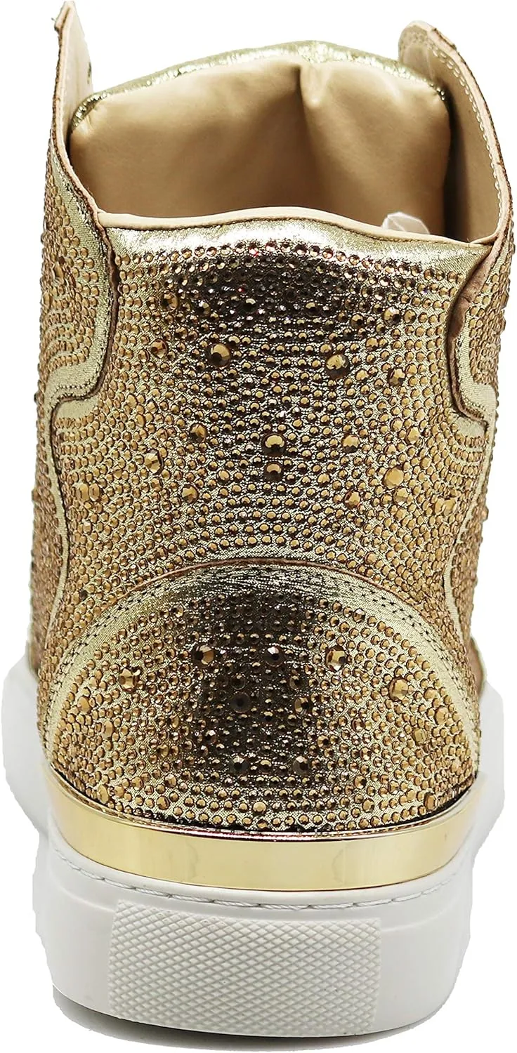 Enzo Romeo Men's Fashion High Top Crystal Shimmer Rhinestone Blink Flat Sneakers Shoes
