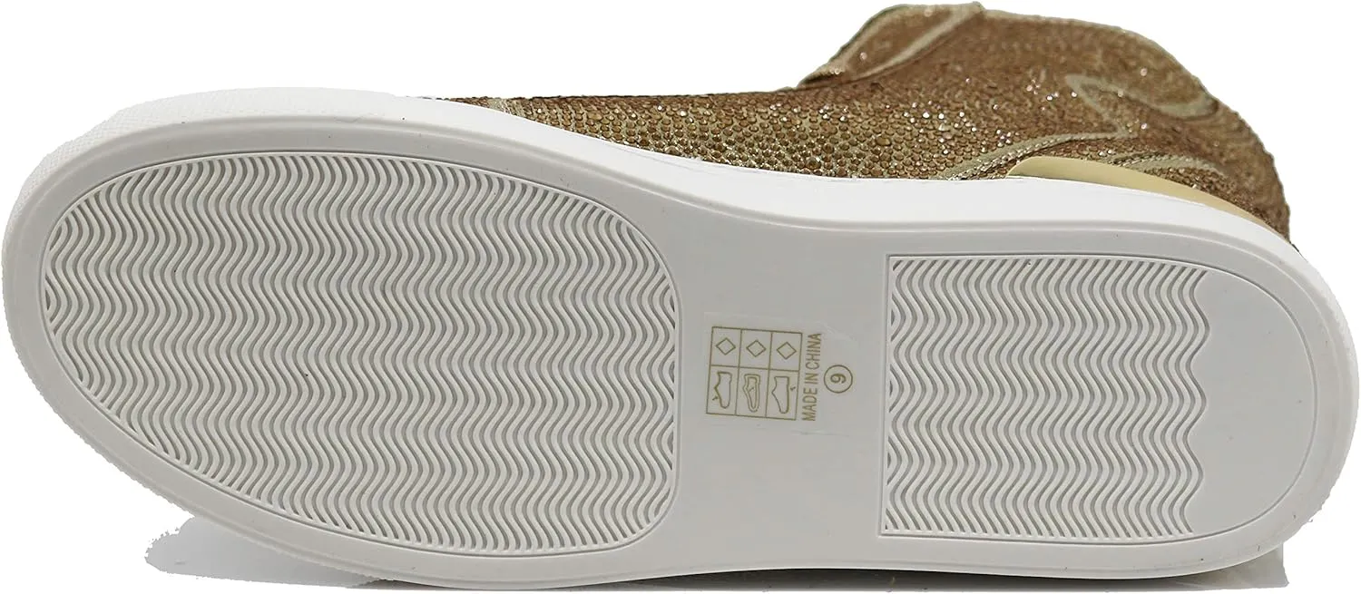 Enzo Romeo Men's Fashion High Top Crystal Shimmer Rhinestone Blink Flat Sneakers Shoes