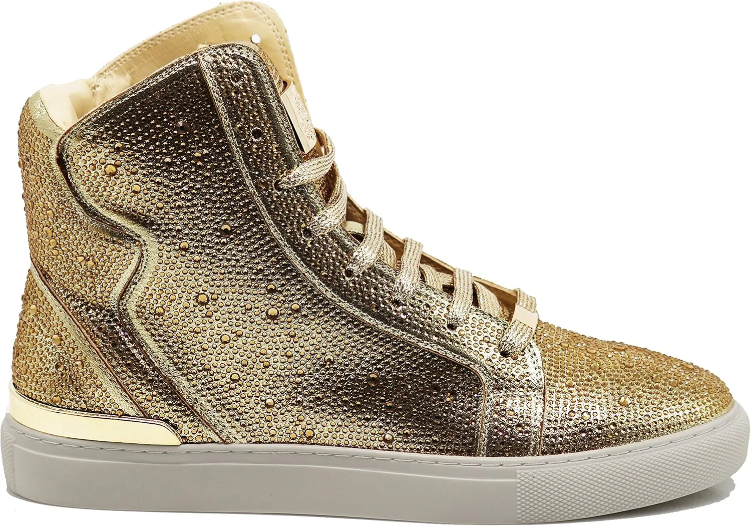 Enzo Romeo Men's Fashion High Top Crystal Shimmer Rhinestone Blink Flat Sneakers Shoes