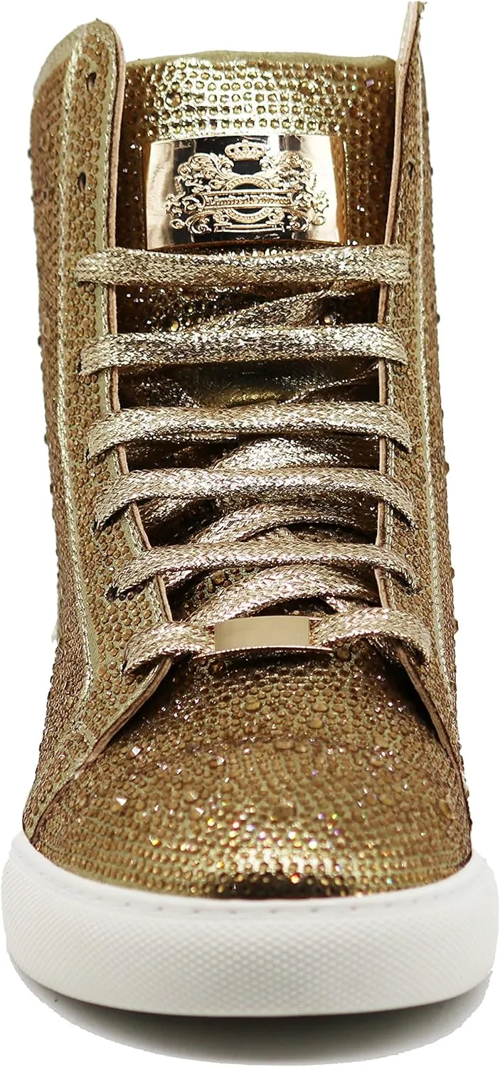 Enzo Romeo Men's Fashion High Top Crystal Shimmer Rhinestone Blink Flat Sneakers Shoes